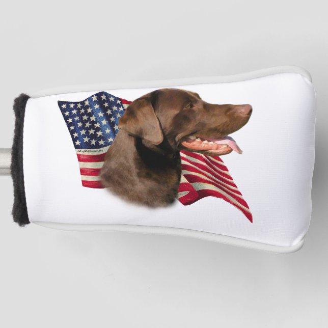 Chocolate Labrador Retriever American Flag Golf Head Cover (Front)