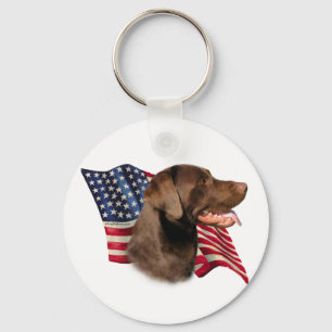Chocolate Labrador Retriever American Flag Key Ring