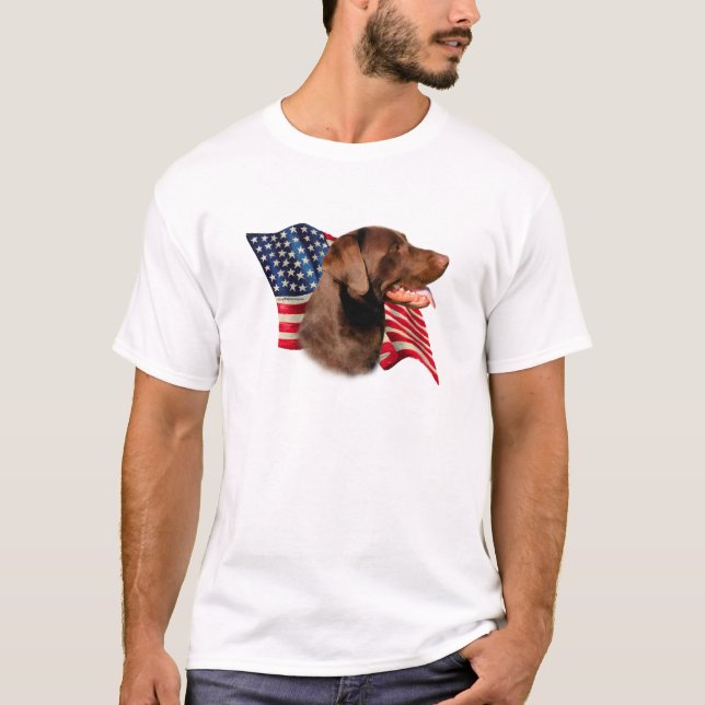 Chocolate Labrador Retriever American Flag T-Shirt (Front)