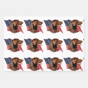 Chocolate Labrador Retriever American Flag Wrapping Paper Sheet