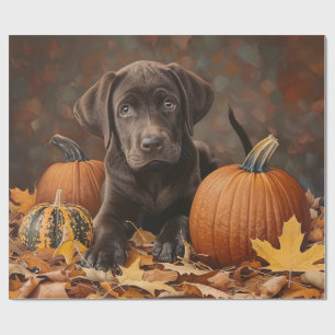Chocolate Labrador Retriever Autumn Decoupage Wrapping Paper