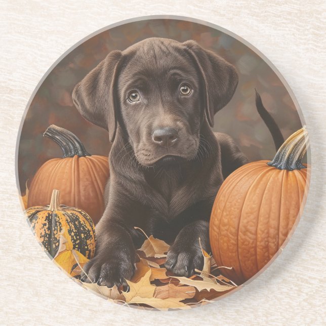 Chocolate Labrador Retriever Autumn Round Coaster (Front)