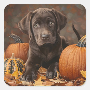 Chocolate Labrador Retriever Autumn Square Sticker