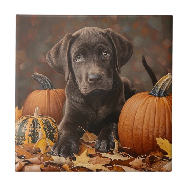 Chocolate Labrador Retriever Autumn Tile (Front)