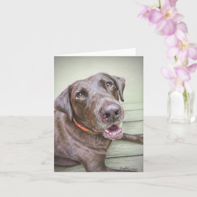 Chocolate Labrador retriever blank notecard (Orchid)