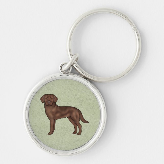 Chocolate Labrador Retriever Cartoon Dog Green Key Ring (Front)