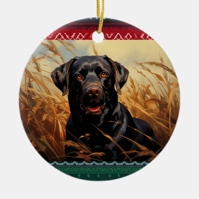 Chocolate Labrador Retriever Ceramic Tree Decoration (Front)
