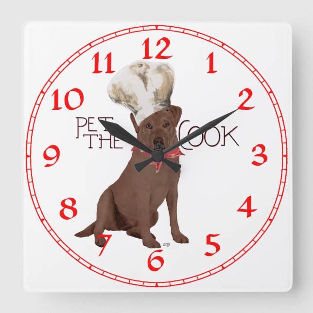 Chocolate Labrador Retriever Chef Square Wall Clock (Front)
