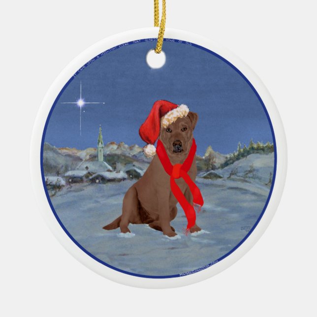 Chocolate Labrador Retriever Christmas Ceramic Tree Decoration (Front)