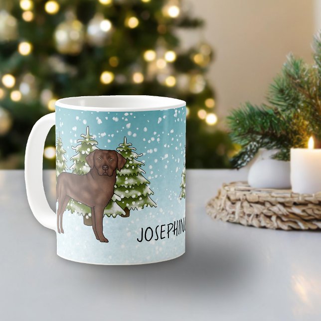 Chocolate Labrador Retriever Christmas Custom Name Coffee Mug (Creator Uploaded)