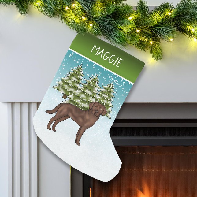 Chocolate Labrador Retriever Christmas Custom Name Small Christmas Stocking (Creator Uploaded)