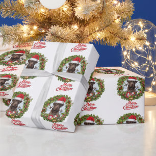 Chocolate Labrador Retriever,  Christmas wreath  Wrapping Paper
