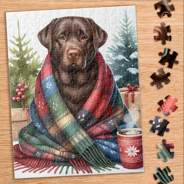 Chocolate Labrador Retriever Cosy Dog Christmas Jigsaw Puzzle (Creator Uploaded)