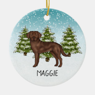 Chocolate Labrador Retriever Custom Name Christmas Ceramic Tree Decoration