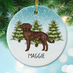 Chocolate Labrador Retriever Custom Name Christmas Ceramic Tree Decoration