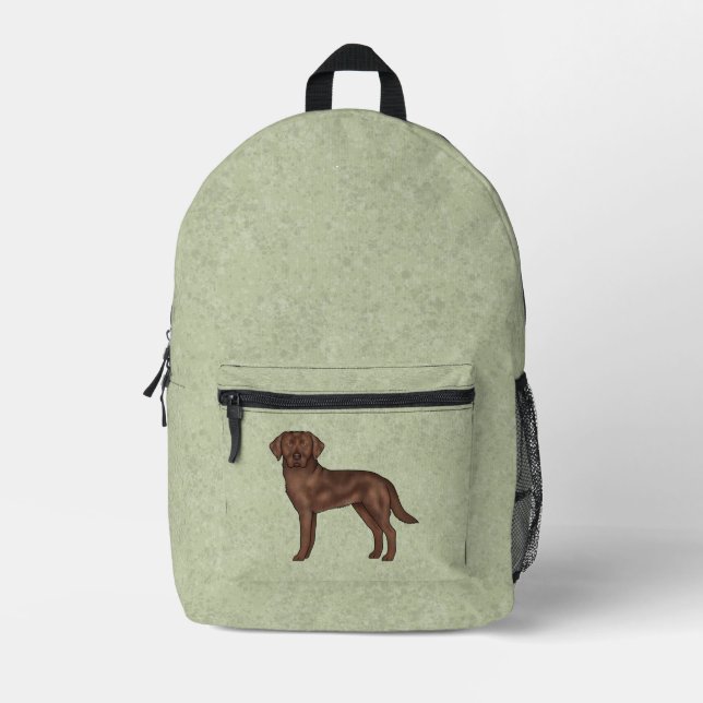 Chocolate Labrador Retriever Cute Brown Dog Green Printed Backpack (Front)