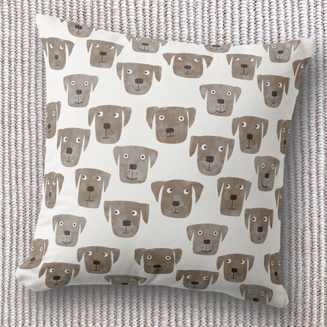 Chocolate Labrador Retriever Cute Cushion (Fun Chocolate brown Labrador retriever dog pattern throw pillow)