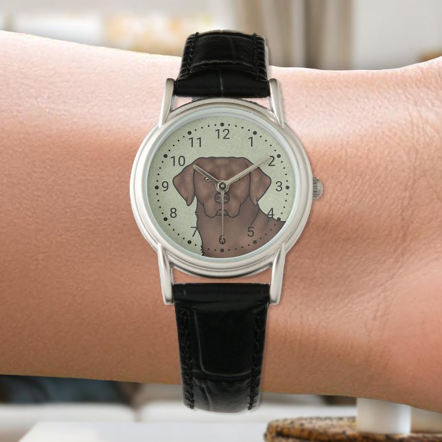 Chocolate Labrador Retriever Cute Lab Dog Green Watch (Creator Uploaded)