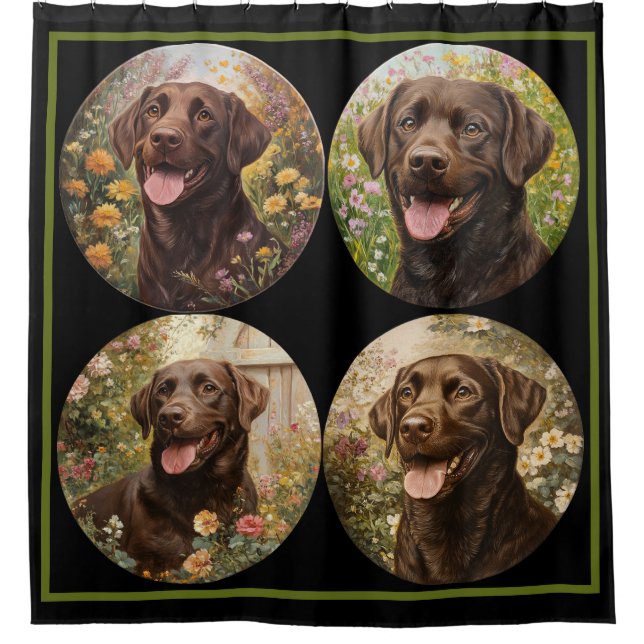 Chocolate Labrador Retriever Dog Black Green Shower Curtain (Front)