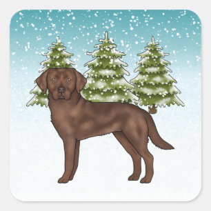 Chocolate Labrador Retriever Dog Blue Christmas Square Sticker