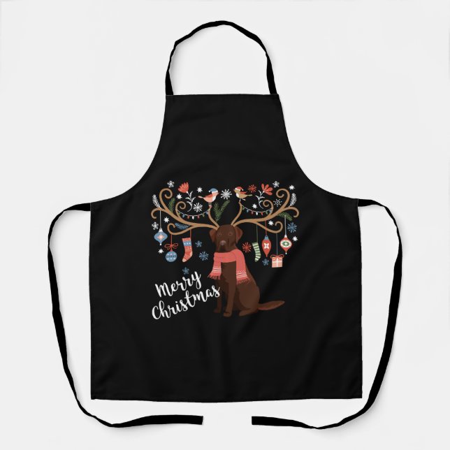 Chocolate Labrador Retriever Dog Christmas Apron (Front)