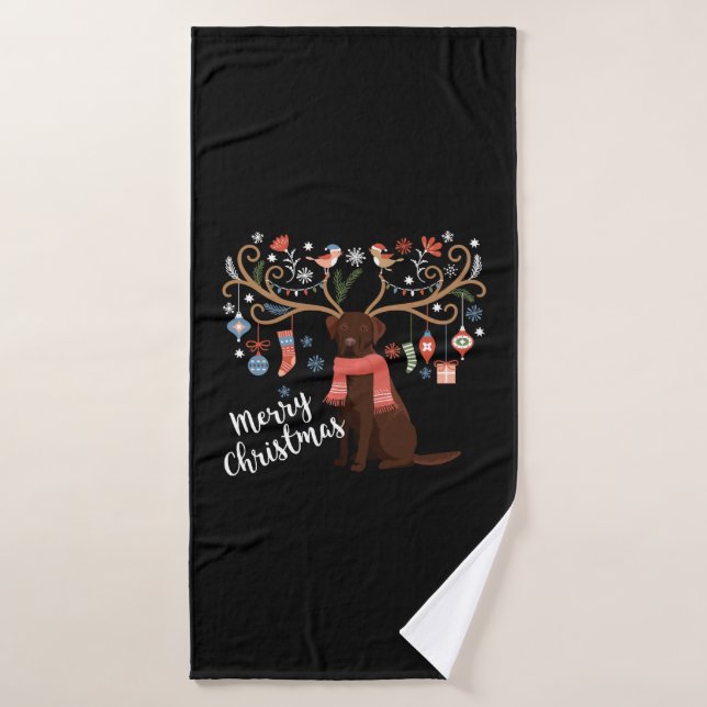 Chocolate Labrador Retriever Dog Christmas Bath Towel (Bath Towel)