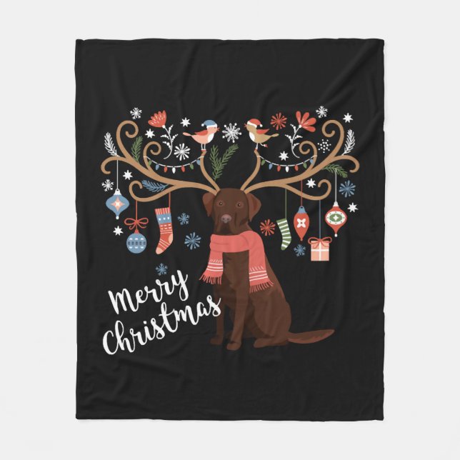 Chocolate Labrador Retriever Dog Christmas Fleece Blanket (Front)