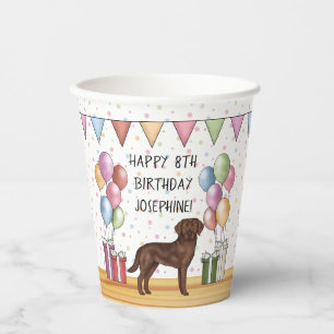 Chocolate Labrador Retriever Dog Colourful Birthda Paper Cups