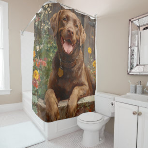 Chocolate Labrador Retriever Dog Garden Shower Curtain