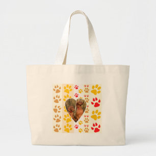 Chocolate Labrador Retriever  Dog Hearts Paw Print Large Tote Bag