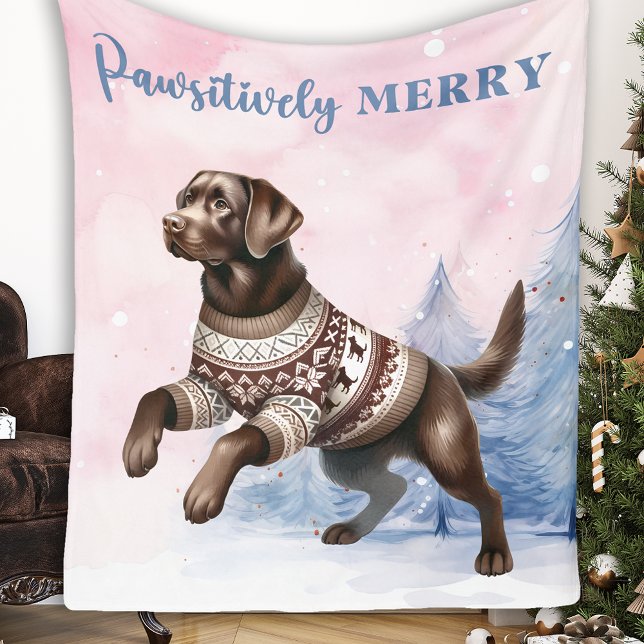 Chocolate Labrador Retriever Dog Pink Christmas Fleece Blanket (Creator Uploaded)