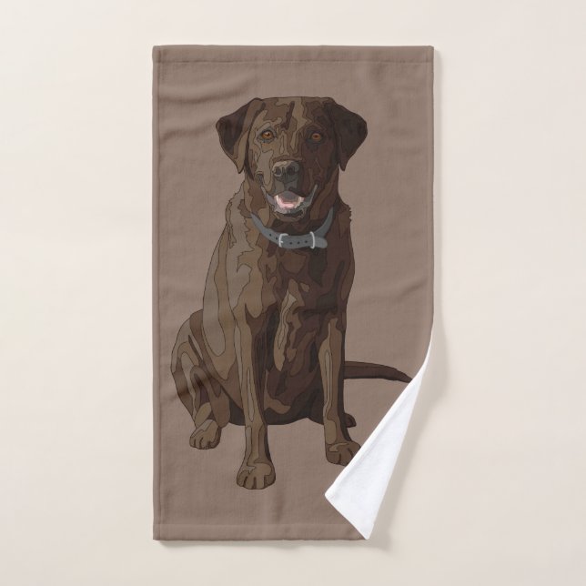 Chocolate Labrador Retriever Dog Sitting Bath Towel Set (Hand Towel)