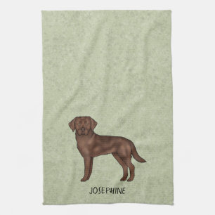 Chocolate Labrador Retriever Lab Custom Name Green Tea Towel