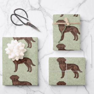 Chocolate Labrador Retriever Lab Dog Pattern Green Wrapping Paper Sheet