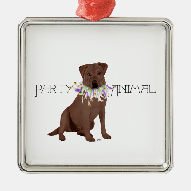 Chocolate Labrador Retriever Party Metal Tree Decoration (Front)