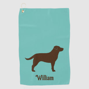 Chocolate Labrador Retriever Silhouette with Name Golf Towel