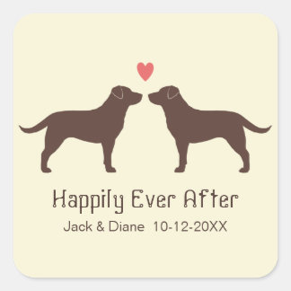 Chocolate Labrador Retrievers with Heart and Text Square Sticker