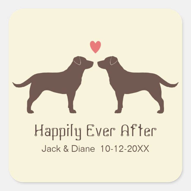 Chocolate Labrador Retrievers with Heart and Text Square Sticker (Front)