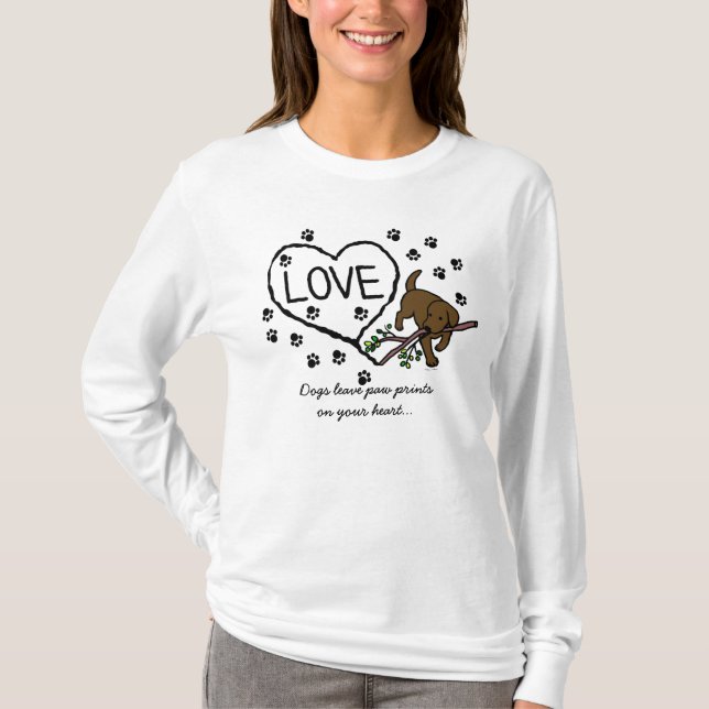 Chocolate Labrador Sand Letters Cartoon T-Shirt (Front)
