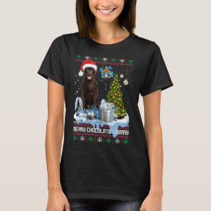 Chocolate Labrador Santa Hat Ugly Christmas T-Shirt