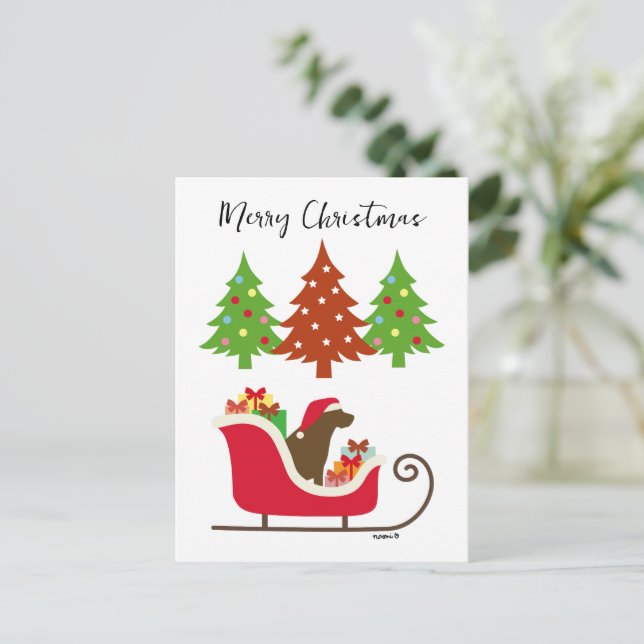 Chocolate Labrador Silhouette Christmas Sleigh Holiday Postcard (Standing Front)