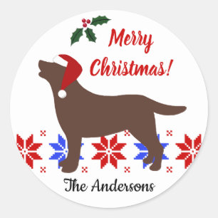 Chocolate Labrador Silhouette Santa Christmas Classic Round Sticker