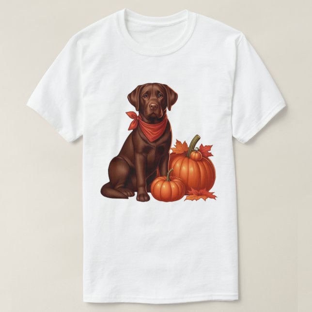 Chocolate Labrador with Red Bandanna by Pumpkins T-Shirt (Design Front)