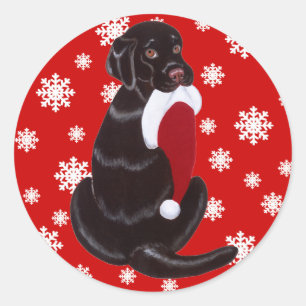 Chocolate Labrador  with Santa Hat Snowflake Classic Round Sticker