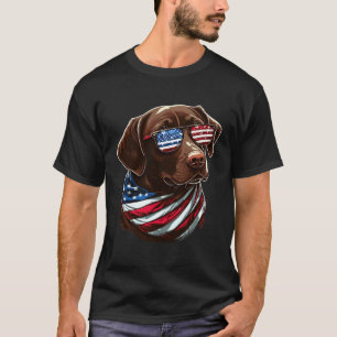 Chocolate Labrador With USA Sunglasses And Flag T-Shirt