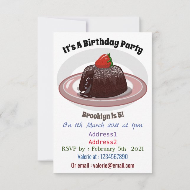 Chocolate lava cake cartoon illustration invitation (Front)