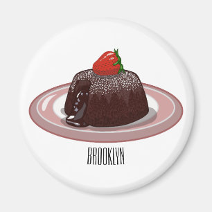 Chocolate lava cake cartoon illustration magnet