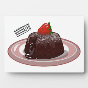 Chocolate lava cake cartoon illustration plaque