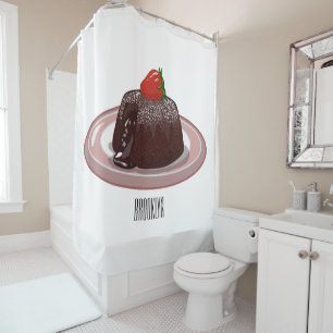 Chocolate lava cake cartoon illustration shower curtain