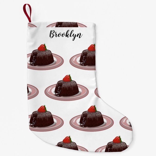 Chocolate lava cake cartoon illustration small christmas stocking (Front)